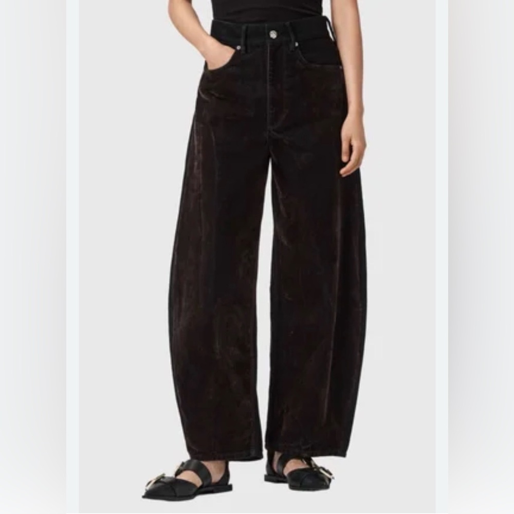 Zara Dark Brown High Waist Structured Balloon Denim Pants